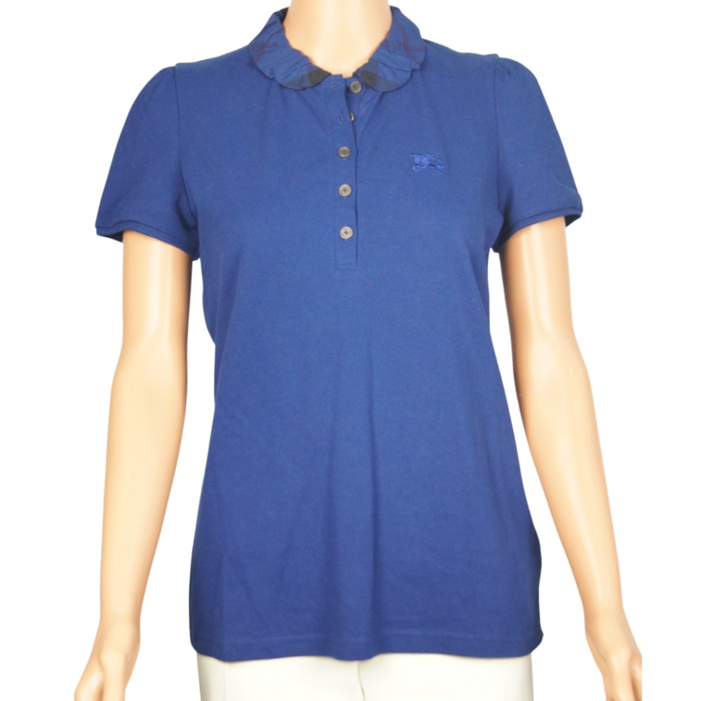 Burberry Bright Navy Cotton Pique Ruched Collar Polo